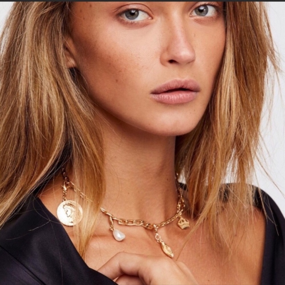 Free People Gold Plated Mix & Match Charm Necklace